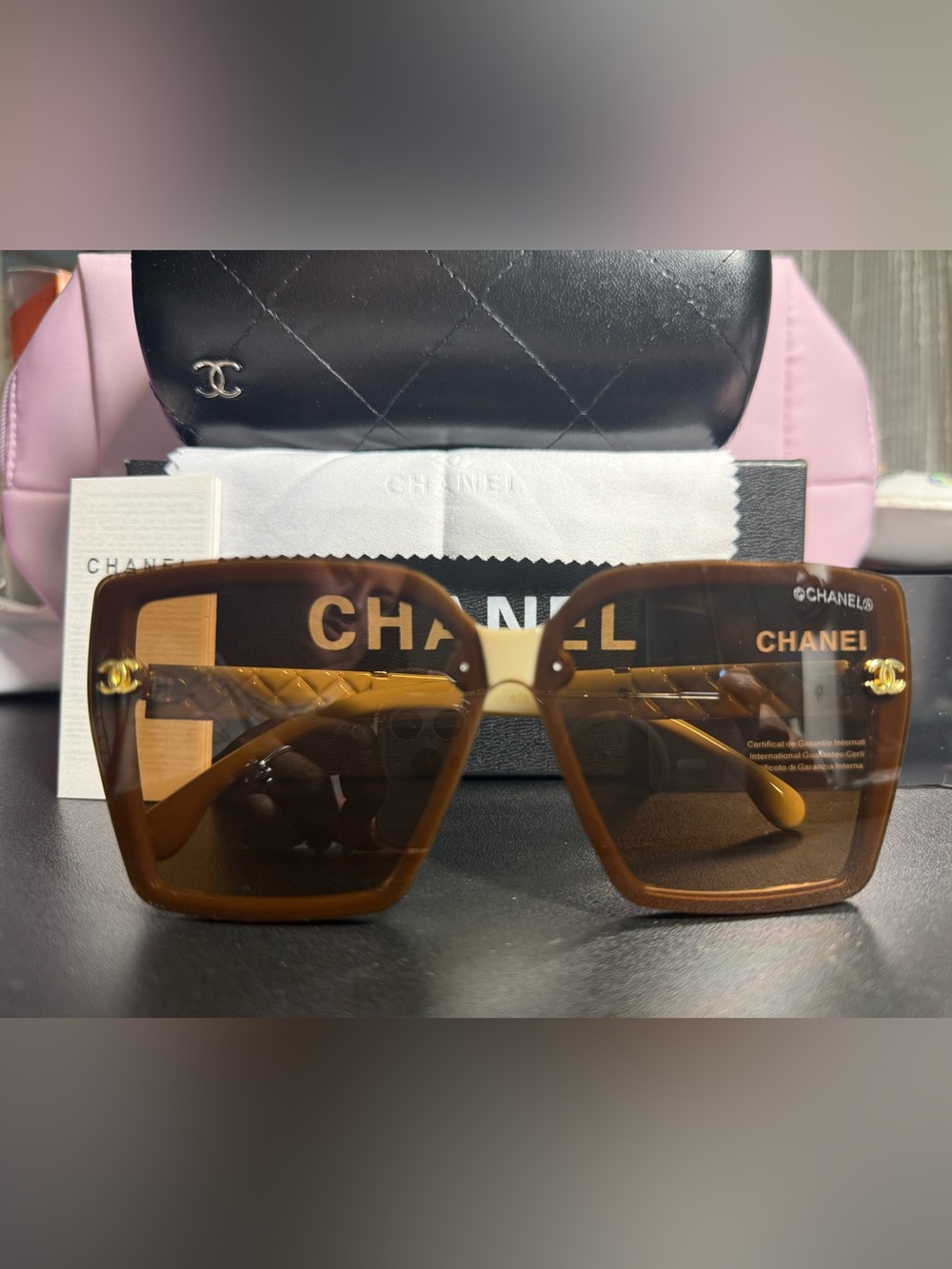 CHANEL Brown Gradient Square Logo Sunglasses
